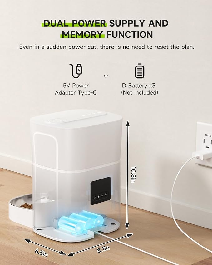 Automatic Cat Feeder, 5G & 2.4G Wi-Fi Cat Food Dispenser with APP Control, 3L Timed Pet Feeder for Pet Dry Food, 1-10 Meals Per Day