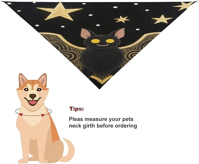 Dog Bandana Spring Pet Scarf Adjustable Triangle Black Gloden Bat Printing Dog Bib Washable Polyester Puppy Bandana for Small Medium Large Dogs Cat Birthday Party Supplies