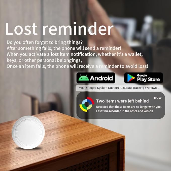 (Android Only) Google Certified Android Tracker, Key Tracking Tag, Item Finder and Wallet Tracker, Works with Google Find My Device App, Smart Tracker Tag for Keys, Luggage, Wallets, Pets (White)