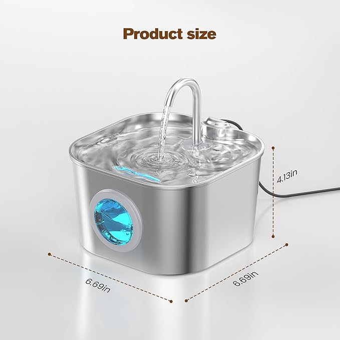Cat Water Fountain with 8 Filters + 5 Sponges,Small Pet Waterer Dispenser Fountains for Drinking Cats Indoor Metal Automatic Waterer Bowl 24/7 Running Auto Kitty Watering Supplies Quiet Pump