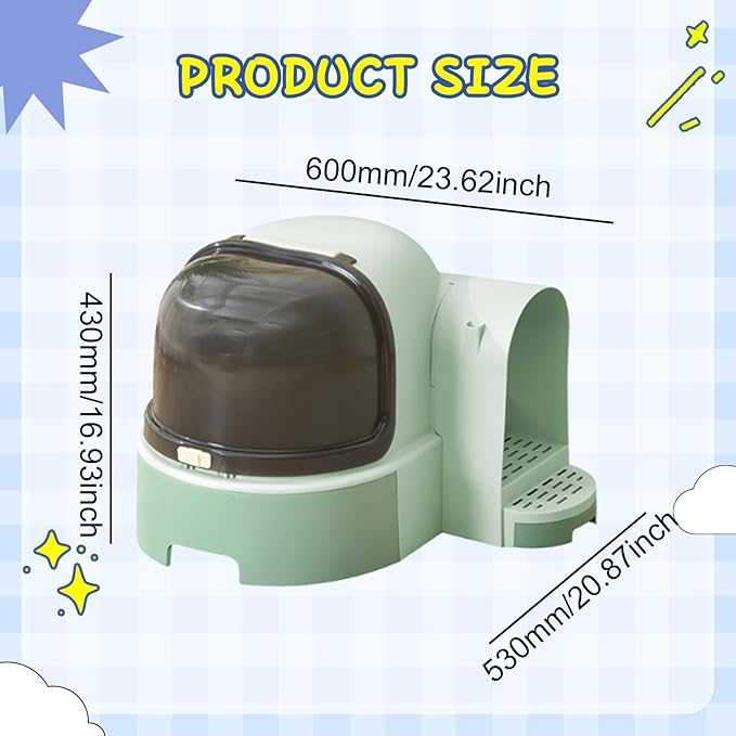 Enclosed Cat Litter Potty with Lid for Indoor Cats Kitten, Anti Splashing, Slide Out Litter Tray, Hygienic Odor Control, Space-Saving Design- Green
