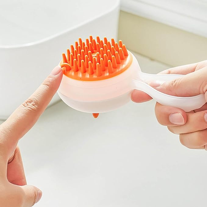 Pet Comb Bath Brush, Ergonomic Pet Bath Massage Brush for Cat Dog, Grooming Shampoo Brush Dual Use Of Dry/Wet Hair Removal Brushes, Shower Wash Brushes for Long & Short Hair Pets (Orange)