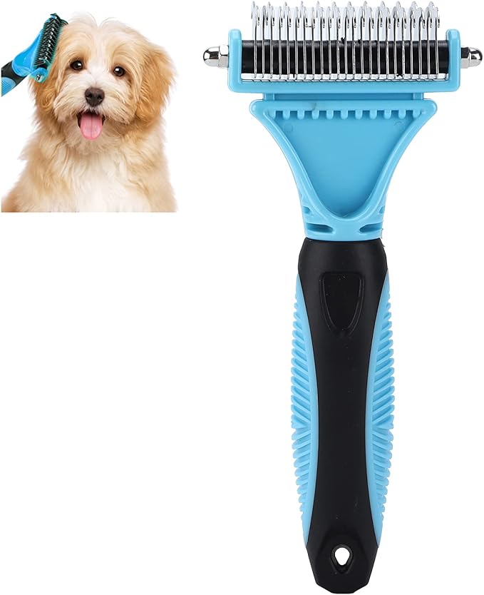 2 Sided Dematting Comb Pet Hair Removal Comb Safe Deshedding Brush for Catdog Grooming Supplies Stainless Steel 8.6x18x2.4cm