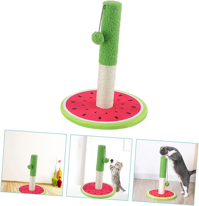Yardwe Sisal Cat Scratching Post Watermelon Design Cartoon Scratcher Standing Pillar for Indoor Cats and Kittens Interactive Climbing