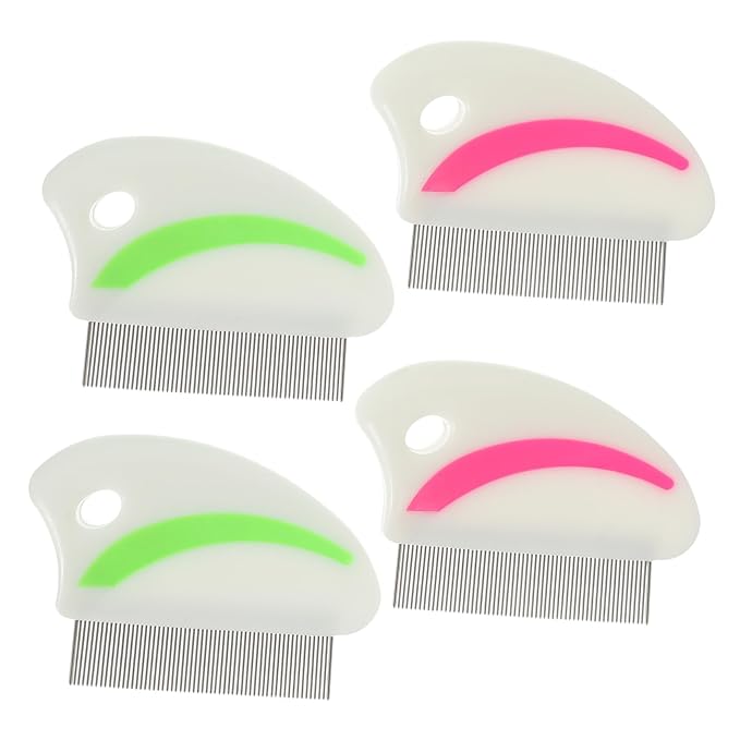 POPETPOP 4Pcs Pet Removal Comb Ergonomic Stainless Steel Grooming Tool for Cats Dogs Efficient Dirt Cleaning Brush Red Green