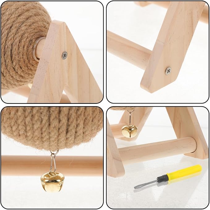 Aboofan Cat Scratcher Toy with Sisal Ball Cats Scratching Rope Ball Interactive Rotatable Wood Pet Scratcher Toys Durable for Indoor to Grind Claws Pet Furniture Supplies