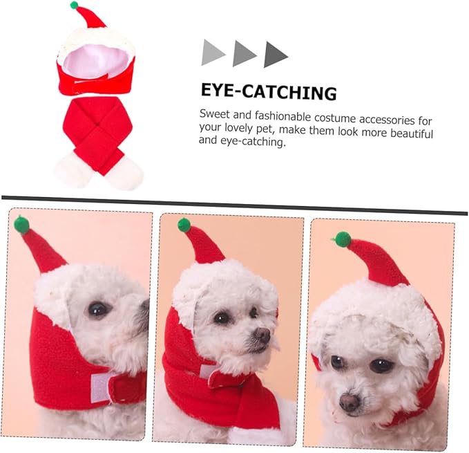 SOLUSTRE Pet Christmas Hat and Scarf Set Warm Decorative Headdress for Dogs and Cats Universal Winter Puppy Supplies