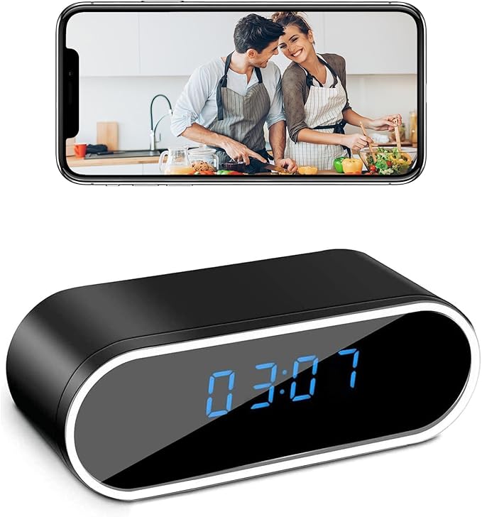 Camera Clock HD 1080P WiFi Video-only Cameras Wireless Night Vision Surveillance Security Nanny Cams for Home/Pet，Silent Video-Only Recording