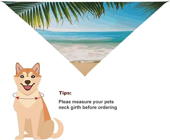 Dog Bandana Spring Pet Scarf Adjustable Triangle Ocean Sea Beach Palm Leaves Printing Dog Bib Washable Polyester Puppy Bandana for Small Medium Large Dogs Cat Birthday Party Supplies