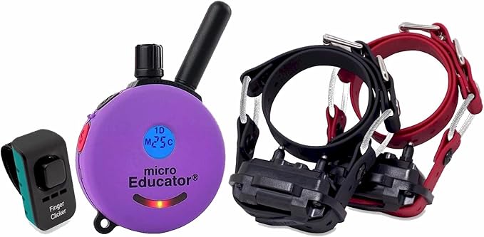 Educator ME-302 DMBC Micro E-Collar Two Dog Training Collar with Remote 100 Levels Safe Selectable Stimulation Night Light Waterproof Finger Clicker Rechargeable 1/3 Mile range for Small & Medium Dogs