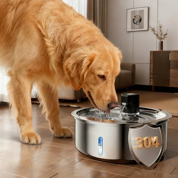 Dog Water Fountain, 8L Stainless Steel Dog Water Fountain for Large Dogs, Dog Water Bowl Dispenser, Super Quiet Pump and Replacement Filters for Cats and Dogs (Silver-8L+16Filters)