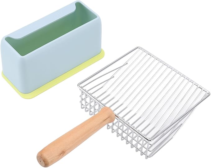 ZJchao Metal Cat Litter Scoop, Stainless Steel Litter Scoop Cat Poop Shovel Kitten Poop Sifting with Holder for Box