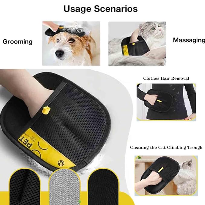 Electrostatic Pet Hair Removal Gloves, Static Removal Gloves for Pet Hair, Double-Sided Reusable Cat & Dog Electrostatic Gloves for Couch, Clothing, Carpet, Car Seat (Black, 1PC)