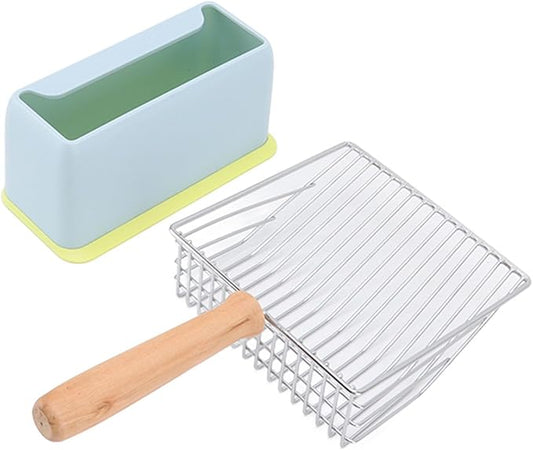 ZJchao Metal Cat Litter Scoop, Stainless Steel Litter Scoop Cat Poop Shovel Kitten Poop Sifting with Holder for Box