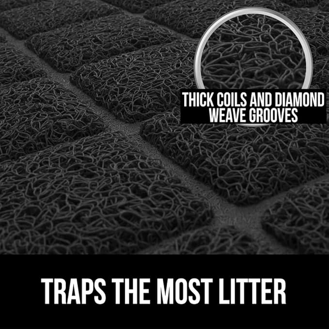 Gorilla Grip Thick Cat Litter Trapping Mat and Stainless Steel Dog Bowls Set of 2, Cat Mat is 35x23 Inch, Stainless Steel Dog Bowls Hold 2 Cups, Both in Black Color, 2 Item Bundle
