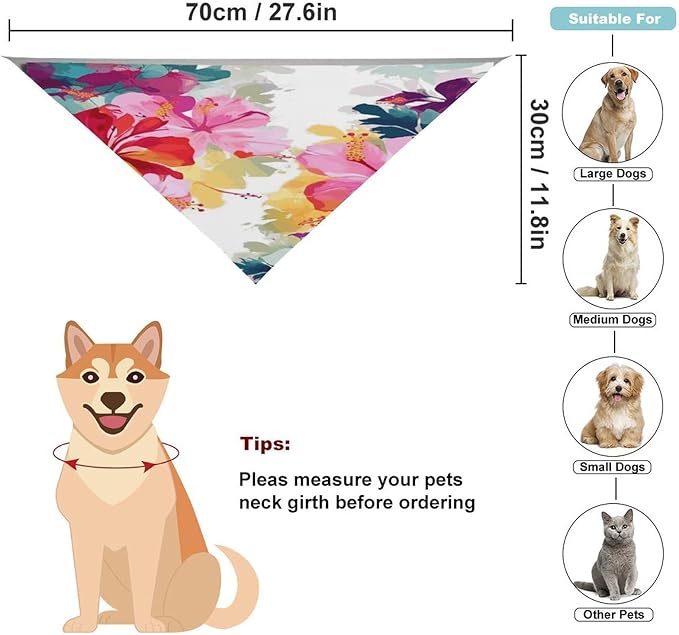 Dog Bandana Spring Pet Scarf Adjustable Triangle Hawaiian Flower Print Printing Dog Bib Washable Polyester Puppy Bandana for Small Medium Large Dogs Cat Birthday Party Supplies