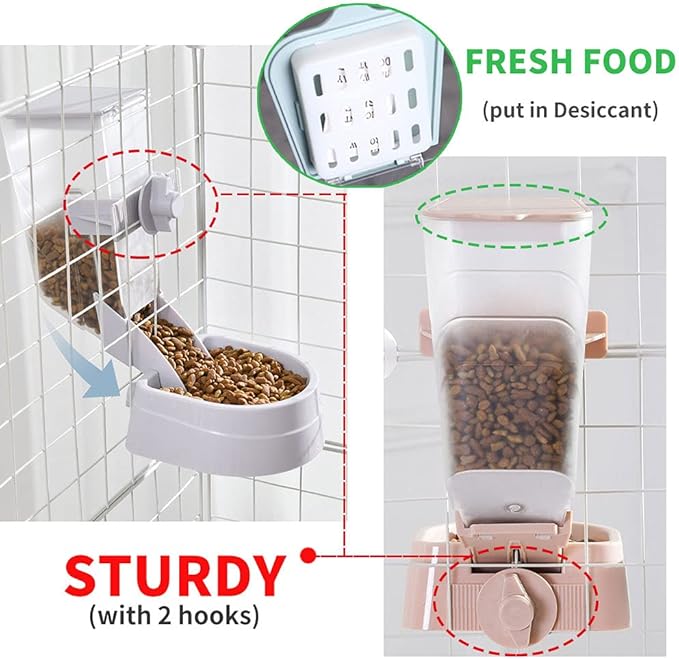 Oncpcare 1L Hanging Small Animal Feeder with Lid Rabbit Feed Box, Automatic Guinea Pig Food Feeder, Great for Rabbits, Ferrets, Cats, Birds and Other Small Animals