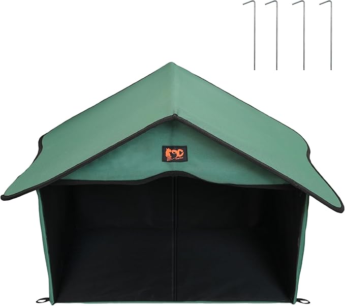 Outdoor Cat House, Waterproof Pet Shelter/Dining Room, for Feral/Community Cats (Green1)