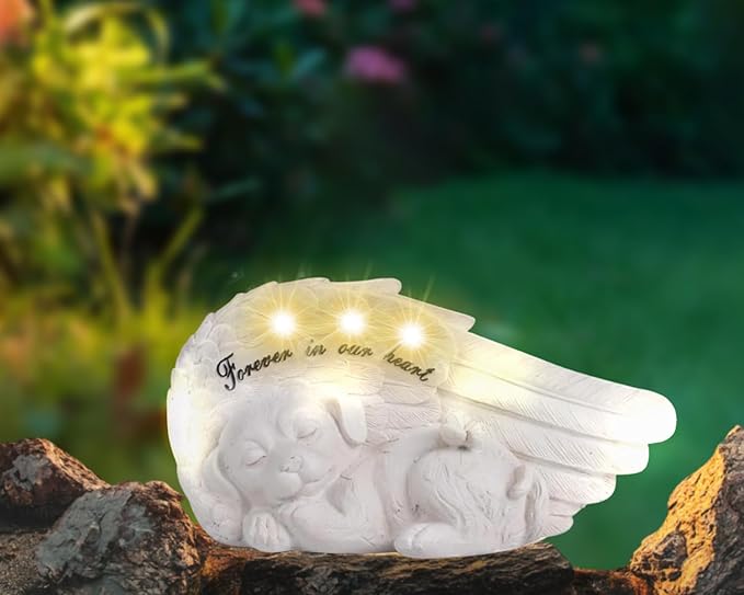 NEWDREAM Cuodia:Solar Dog Pet Memorial Statue,Pet Loss Gifts, The Angel Dog Statue Commemorates,Pet Loss Sympathy Remembrancecat with Solar Light Outdoor Dog Memorial Gifts, Dog Angel Wings