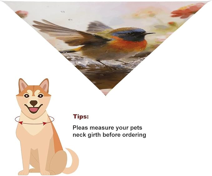 Dog Bandana Spring Pet Scarf Adjustable Triangle Bird Bathing Flowers Printing Dog Bib Washable Polyester Puppy Bandana for Small Medium Large Dogs Cat Birthday Party Supplies