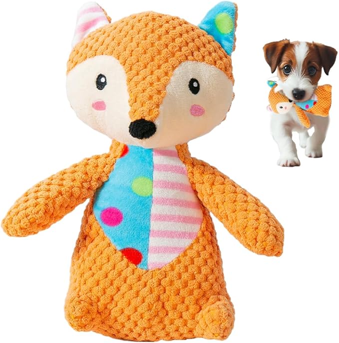 Dog Plush Toys for Aggressive Chewers Indestructible Dog Toy, Squeaky Plush Toy for Small Medium Large Dogs, Indoor Play Durable Chew Toy o Keep Them Busy (Fox)