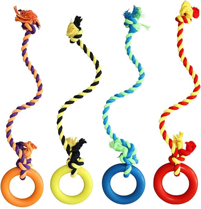 Interactive Dog Tug Toy Pets Supplies with Rings Exercise Playing Running Dog Rope Toy for Kitten Outdoor Lawn Cleaning, Red