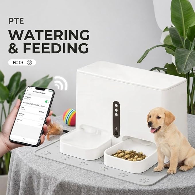 Automatic Pet Feeder and Water Dispenser, WiFi App Control 2-in-1 Smart Station, 5L Food Hopper and 5L Water Tank, Anti-Jam System with Dual Power Supply for Cats and Dogs (Video Version)