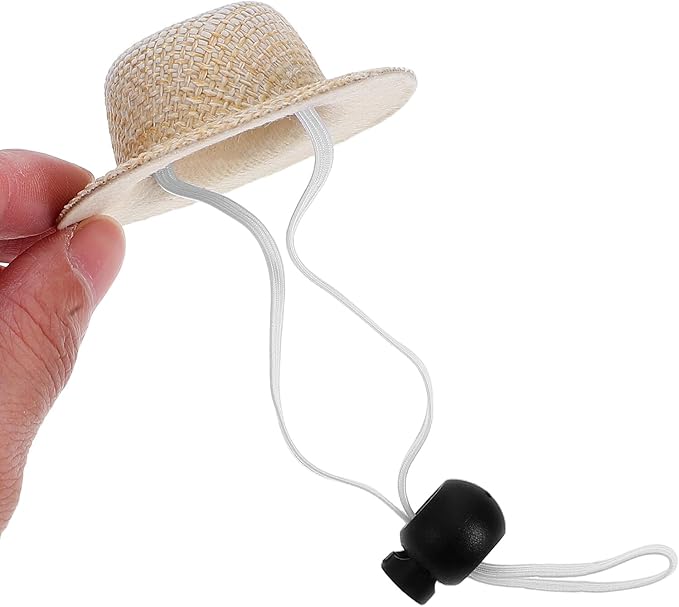 2pcs Beige Multi-Function Dog Straw Hats with Elastic Strap, Wear-Resistant Decorative Puppy Caps for Summer Outdoor Pet Supplies, Inner Diameter 3.2cm