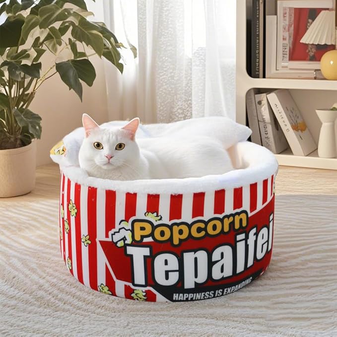 Cute Cat Beds for Indoor Cats, Soft Small Dog Beds, Washable Pet Beds for Puppy and Kitty, Funny Popcorn Cat Beds, 20 inch