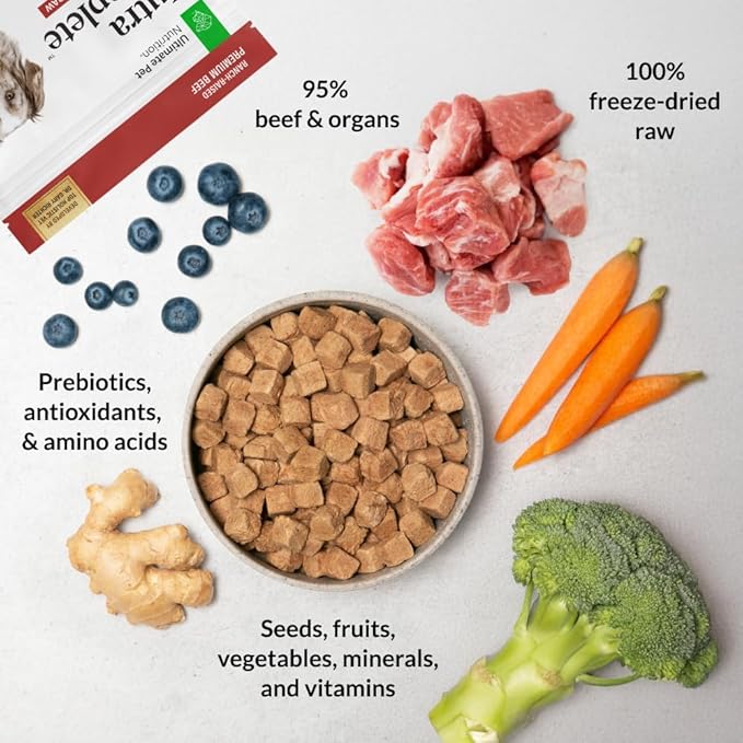 ULTIMATE PET NUTRITION Nutra Complete Freeze Dried Raw Dog Food, Veterinarian Formulated with Antioxidants, Prebiotics & Amino Acids (3 Pound, Beef)