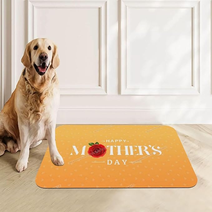 Dog Food Mat for Floors Absorbent Quick Drying Happy Mother's Day Floral Gift for Mom It Pet Cat Food Mat Easy-to-Clean Pet Feeding Mats Dog Bowl Mats 24x16In