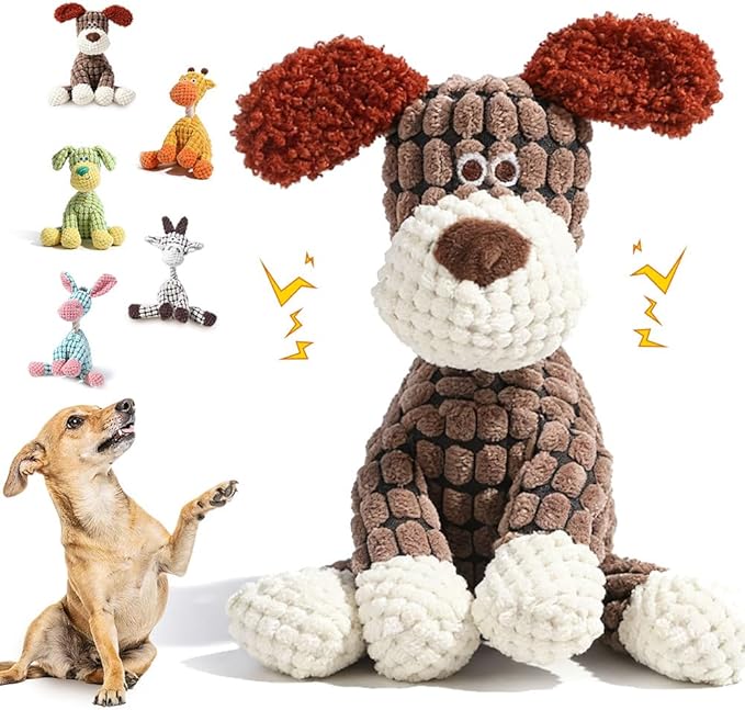 Durable Dog Stuffed Toys for Aggressive Chewers, 2026 New Indestructible Dog Toy, Interactive Squeaky Chew Teething Toys, Squeaky Plush Dog Toys (Brown)