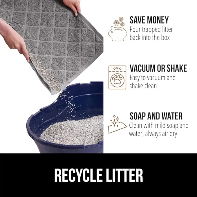 GORILLA GRIP Cat Litter Box Mat, 47x35, Water Resistant, US Designed Kitty Litter Trapping Mats, Easy to Clean, Scatter Control, Less Mess and Clean Floors, Kitten Supplies for Indoor Cats, Grey