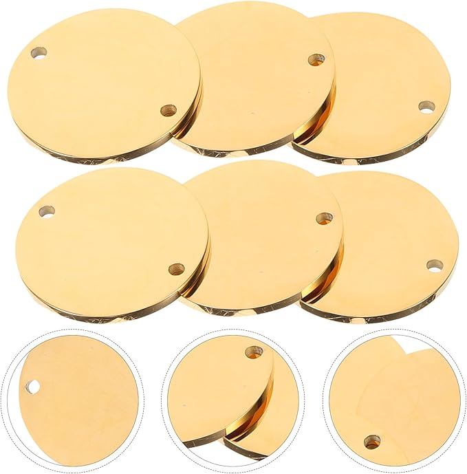 6pcs Stainless Steel Round Id Tags Double Hole Polished Metal Stamping Blanks 20mm for Pet Collar Engraving, Anti-Lost Dog Name Tags DIY Supplies