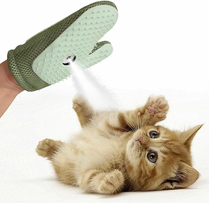 All-in-One Grooming Mist Glove for Pets - 4-in-1 Electrostatic Deshedding Glove with Thickened Padding, Clothing & Car Seats - Upgraded Technology for Cats/Dogs - Machine Washable (Green)