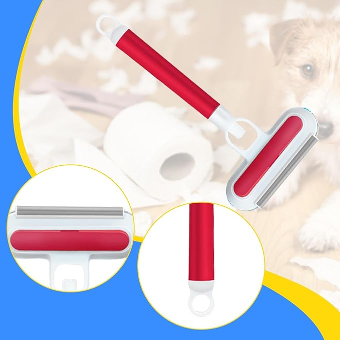 Pet Hair Removal Brush Glass Washable 3 in 1 Lightweight Cat Hair Remover Grooming Brush for Indoor Bedding Doors, Red