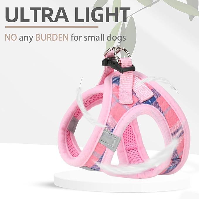 PUPTECK Adjustable Dog Harness Collar and Leash Set Step in No Pull Pet Harness for Small Medium Dogs Puppy and Cats Outdoor Walking Running, Soft Mesh Padded Reflective Vest Harnesses, Pink XL