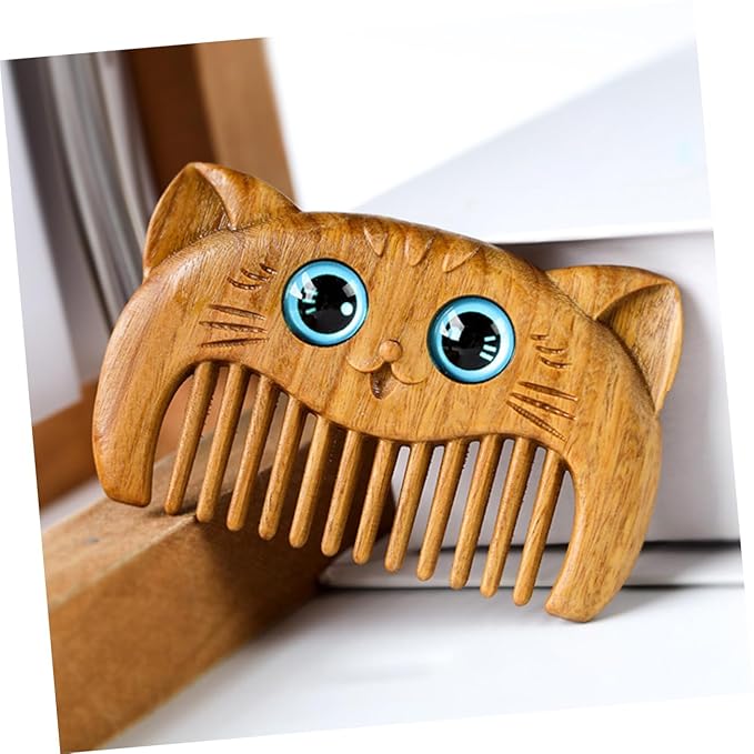 2pcs Natural Wooden Beard Comb Green Sandalwood Hair Comb Cat Brush for Haired Cats Grooming Tool