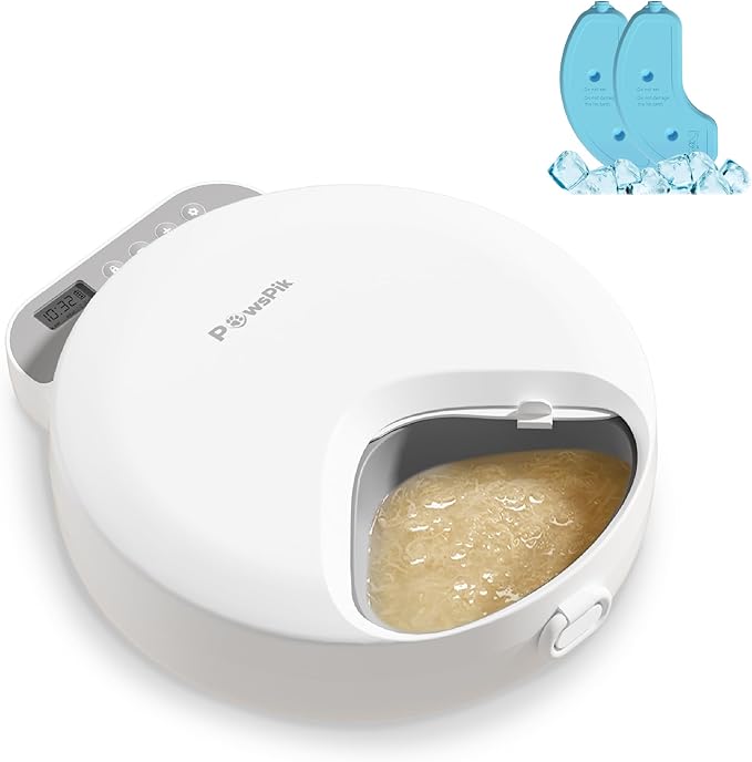 PawsPik Smart 4-Meal Automatic Pet Feeder – Programmable Timer for Wet & Dry Food, Cordless, with Ice Packs – Dog & Cat Feeder, White, 4-Cup Capacity