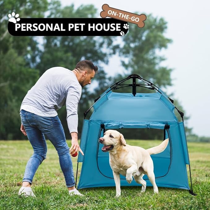 Outdoor Pet Automatic Camping Tent, Pop up Cave Bed for Indoor Cats and Small Dogs, Portable Cat House Dog House, Sky Blue.