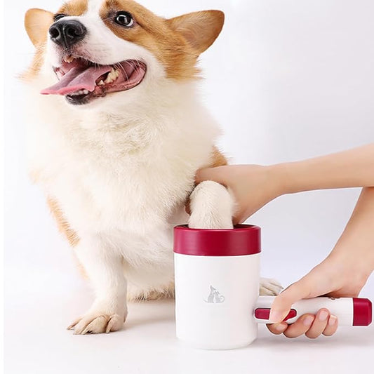 Dog Paw Cleaner, 360° Rotating Semi-automatic Dog Cat Paw Washer Cup Pet Brushes Pet Foot Cleaner with Detachable Soft Silicone Brush (Red)