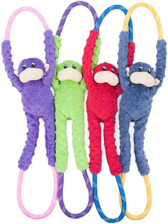 ZippyPaws RopeTugz - Durable Dog Pull Rope Toy, Interactive Tug of War for Large, Medium, & Small Dogs, Squeaky Pet Products to Keep Them Busy, Made with Heavy Duty Climbing Rope - Blue Monkey