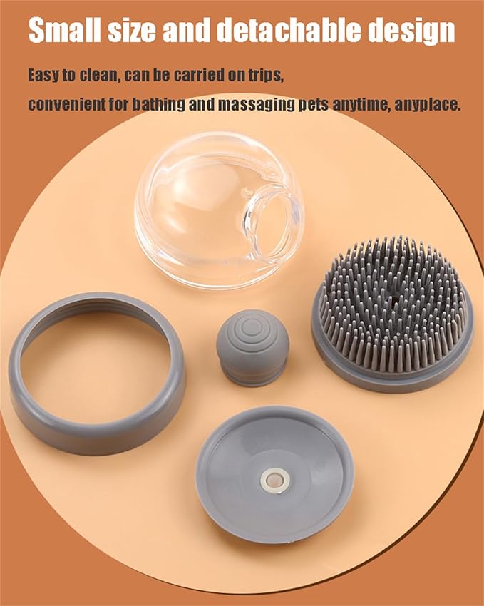 Dog Cat Bath Brush, Pet Shower Massage Brush with Soap Shampoo Dispenser, Pet Grooming Massage Rubber Multifunctional Pet Beauty Cleaning Brush Soft Bristle for Long Short Haired Dog Cat Shower, Gray