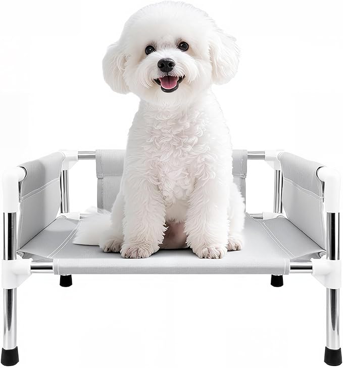Makerfire Elevated Dog Bed, Raised Dog Sofa Bed for Small Dogs, Detachable Cooling Indoor/Outdoor Pet Cot with Non-Slip Feet, Polyester Cotton (19.5 “L x 19.5 ”W x 11.6 "H)