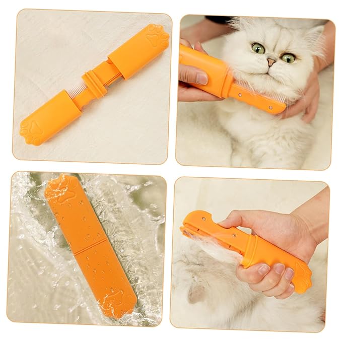 Cabilock Pet Comb for Cats and Dogs, Dematting Shedding Brush with Fine Teeth, Orange Plastic Grooming Hair Removal Tool for Small to Medium Pets