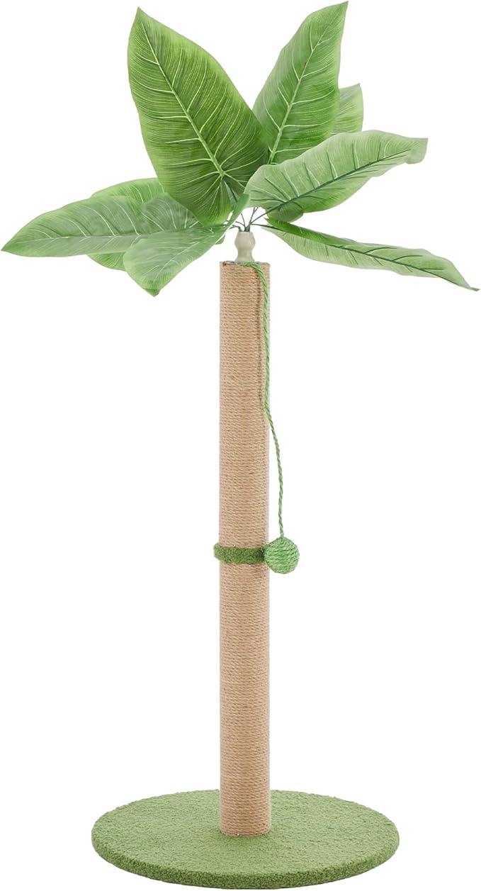 33" Tall Cat Scratching Posts for Indoor Cats, Cat Scratching Post Premium Basics Kitten Scratcher Sisal Scratch Posts with Hanging Ball, All Ages with Reinforced Stable Base, Green