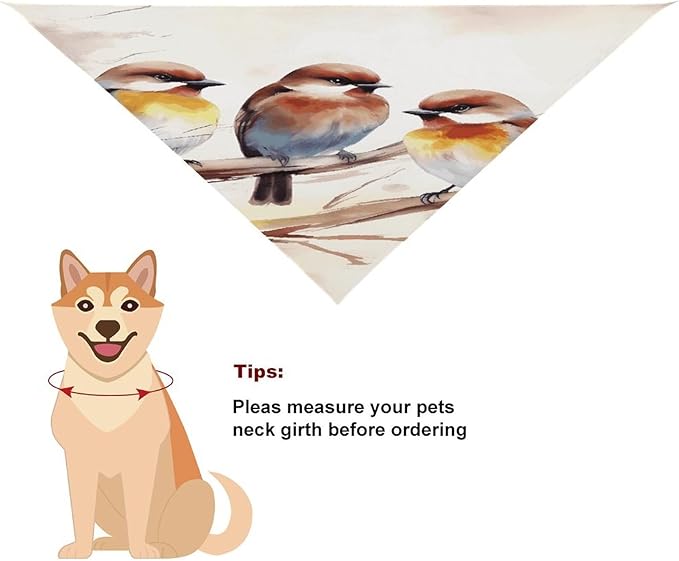 Dog Bandana Spring Pet Scarf Adjustable Triangle Birds Resting on Tree Branch Printing Dog Bib Washable Polyester Puppy Bandana for Small Medium Large Dogs Cat Birthday Party Supplies