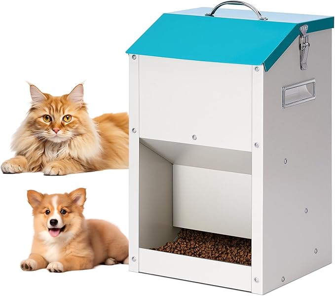 PKNBZN Gravity Cat Feeder with Lid, Metal Automatic Feeder Cat Dry Food and Cats Feeding Station for Cats, Dogs, Rabbits, Chicks and Other Small Animals