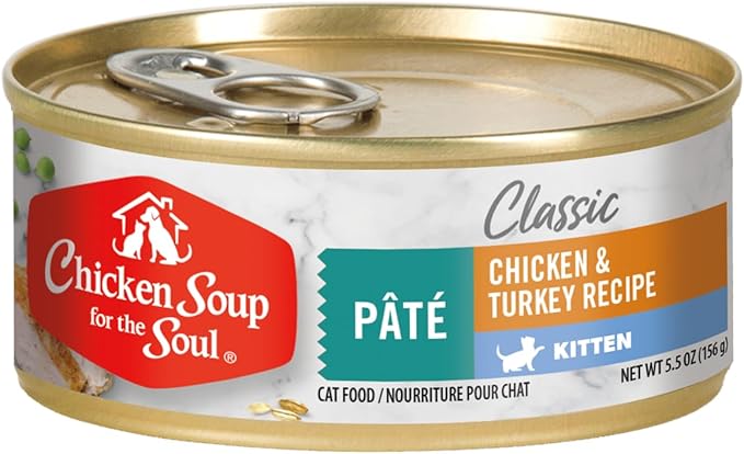 Chicken Soup for the Soul All Natural Premium Wet Kitten Food, Real Meat First Ingredient, No By-Products, Artificial Colors, Flavors or Preservatives, Chicken & Turkey Pate, 5.5oz (Pack of 24)