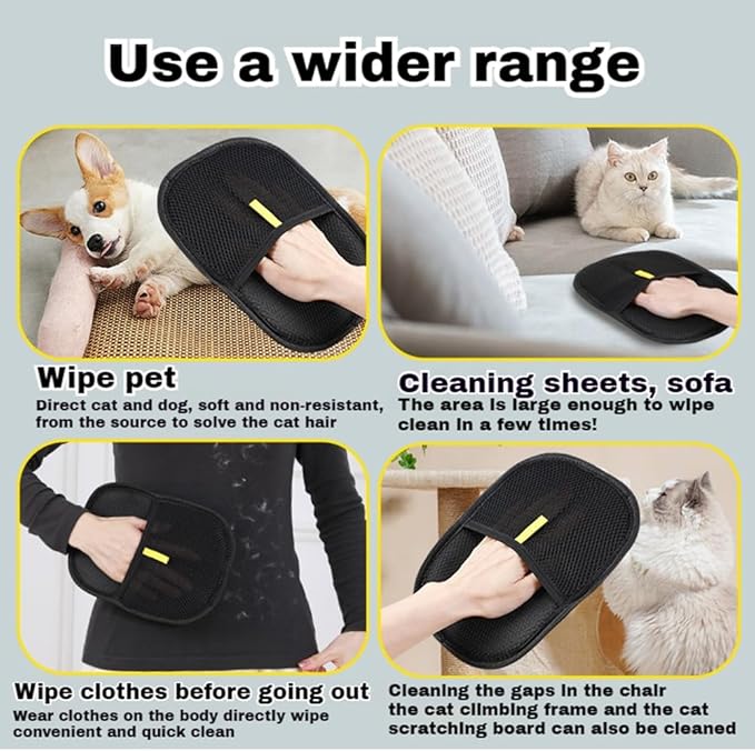 Pet Hair Remover Glove, Double-Sided Electrostatic Pet Hair Removal Gloves, Upgraded Reusable Cat & Dog Grooming Gloves for Clothing Couch/Furniture/Car Seat Washing, Deshedding (3)